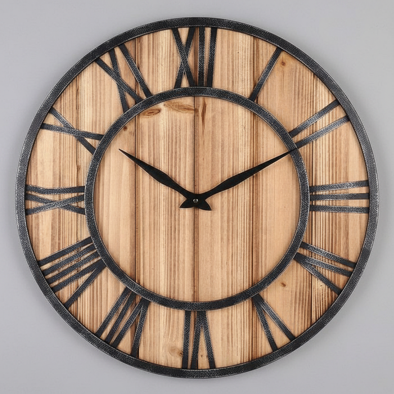 Large Modern Wall Clock | Industrial Wood and Metal Decor 40cm