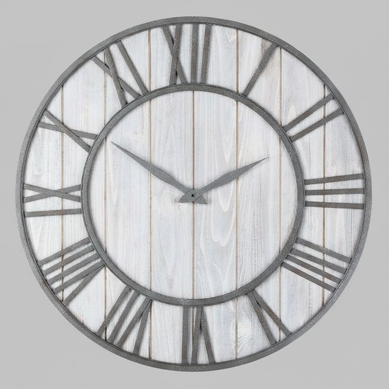 Large Modern Wall Clock | Industrial Wood and Metal Decor 40cm