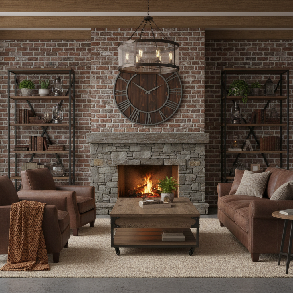 Large Modern Wall Clock | Industrial Wood and Metal Decor 40cm